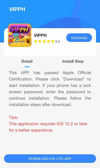 Step 3: The VIPPH app download interface appears, here you select “Download”.
