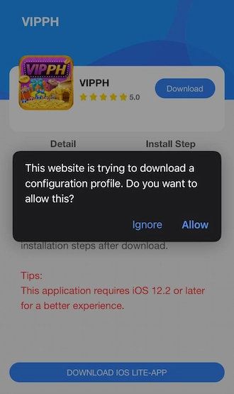 Step 4: Your phone will display a message that the website is trying to download a profile. Click “Allow” on this message.