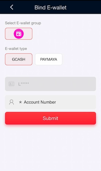 Step 4: Choose one of two e-wallets GCash or PayMaya. Then fill in the account number and click “Submit” to complete adding e-wallet information.